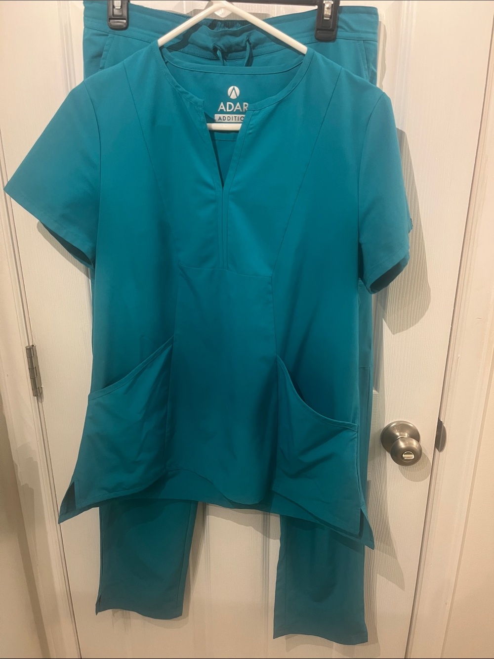 ADAR Teal Women's Scrub Top & Pant set - Short Sleeve V-Neck